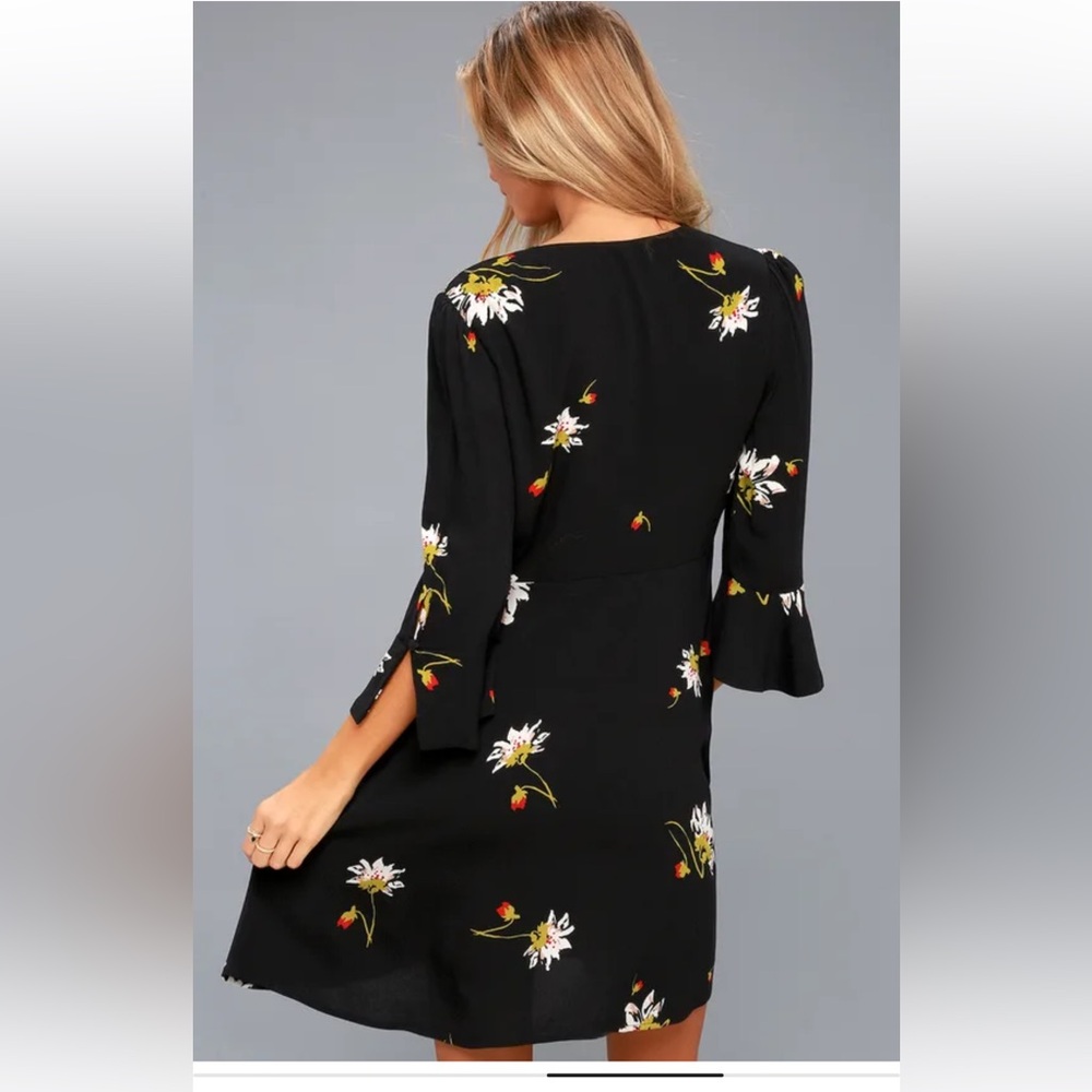 XS Free People Time On My Side Black Floral Wrap Dress - Picture 2 of 10